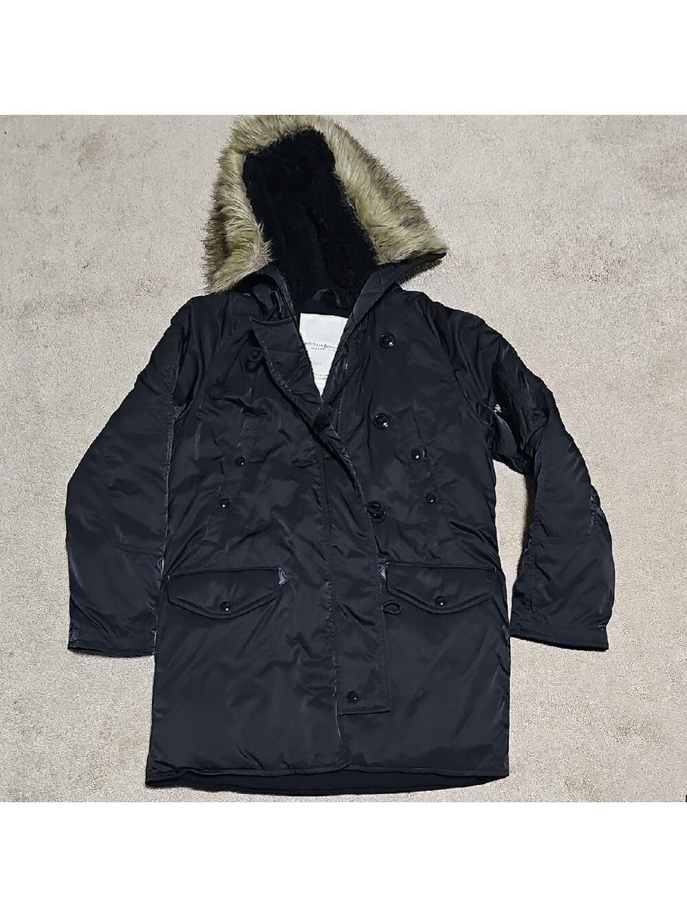 Denim & Supply Ralph Lauren Black Puffer Coat Faux Fur Hood